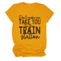 Camiseta de mujer amarillo mostaza de manga corta con estampado de texto gracioso top casual - S / Tops / Amarillo Mostaza (Letras Negras)
