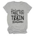 Lässiges graues Damen T-Shirt mit kurzem Arm und lustigem Aufdruck modisches Oberteil top - S / Oberteile / Hellgrau