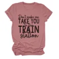 Lässiges Kurzarm-T-Shirt mit Buchstaben-Print, bequemer Rundhalsausschnitt in Rosa Top. - S / Oberteile / Roségold (Schwarze Schrift)