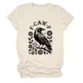 Γυναικείο μοντέρνο T-shirt με κοντό μανίκι και στρογγυλή λαιμόκοψη με τύπωμα κορακιού. - S / Tops / Άμμος (Μαύρα Γράμματα Έγχρωμο Γραφικό)