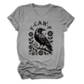 Γυναικείο Γκρι T-Shirt με Σχέδιο Κοράκι Κοντομάνικο Casual Στρογγυλή Λαιμόκοψη - S / Tops / Σκούρο Γκρι (Μαύρα Γράμματα Έγχρωμο Γραφικό)