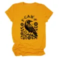 Κίτρινο μουστάρδι γυναικείο κοντομάνικο t-shirt με vintage τύπωμα γραφικών κόρακα και λουλουδιών. - S / Tops / Κίτρινο Μουστάρδας (Έγχρωμο γραφικό με μαύρο κείμενο)