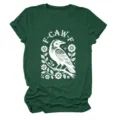 Dark green short sleeve t-shirt for women featuring a crow and floral graphic print. - S / Tops / Army Green (White Letters Color Graphic)