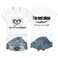 Damen weißes V-Ausschnitt Kurzarm T-Shirt mit Grafikdruck vorne und Rückseite Detailansicht - S / Oberteile / Weiß