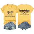 Lässiges gelbes Damen V-Ausschnitt Kurzarm T-Shirt mit coolem Grafik-Zitat-Druck für den Alltag. - S / Oberteile / Gelb