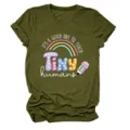 T-Shirt Femme Manches Courtes Motif Enseignant Casual Été Col Rond Haut Tendance - S / Hauts / Vert Militaire
