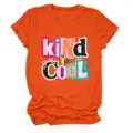 Oranger Damen Kurzarm T-Shirt mit niedlichem Buchstaben Print Freizeit Oberteil Basic. - S / Oberteile / Orange