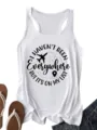 White casual women's racerback tank top with travel quote print for summer daily wear. - S / Tops / White