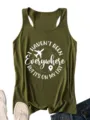 Women's olive green racerback tank top featuring a travel slogan print. Casual and versatile. - Army Green