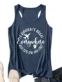 Casual women's letter print tank top, comfortable sleeveless summer top with travel quote. - Navy Blue