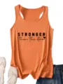 Orange women's casual racerback tank top featuring motivational text print and summer style. - Light Orange