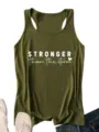 Olive green women's racerback tank top featuring stylish letter print for casual wear. - Army Green