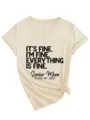 Γυναικείο casual T-shirt με V-neck και κοντό μανίκι με τύπωμα γραμμάτων, άνετο καθημερινό τοπ. - S / Tops / Χρώμα της Άμμου