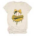 Casual round neck short sleeve women t-shirt with cute bananas baseball graphic print top. - S / Tops / Sand
