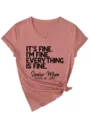 Women casual V-neck short sleeve graphic t-shirt with knot hem, comfortable daily wear top. - S / Tops / Rose Gold (Black Font)