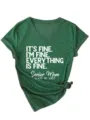 Green v-neck short sleeve graphic t-shirt for women featuring cute text print and side knot. - S / Tops / Vintage Green