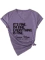 Women's V-neck short sleeve t-shirt with funny letter print casual summer top tee. - S / Tops / Purple (Black Font)