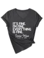 Women's V-neck short sleeve t-shirt with funny letter print and front knot design casual top. - S / Tops / Black Marl Gray (White Font)