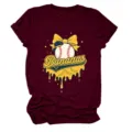 Women's Casual Crewneck Short Sleeve T-Shirt Maroon Loose Letter Baseball Graphic Tee - S / Tops / Red