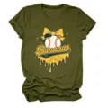 Close up of olive green casual short sleeve t shirt with funny banana graphic print. - S / Tops / Vintage Blue