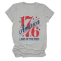 T-shirt gris classique à manches courtes avec imprimé graphique patriotique américain 1776. - S / Hauts / Gris clair