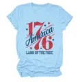 T-shirt femme casual manches courtes bleu clair avec design graphique imprime top - S / Hauts / Bleu clair