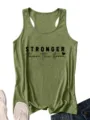 Women's army green racerback tank top casual slim fit letter print summer sleeveless top. - Olive Green