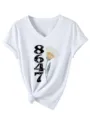Lässiges weißes Damen V-Ausschnitt Kurzarm T-Shirt mit 8647 Grafikdruck für den Alltag im Sommer. - S / Oberteile / Weiß