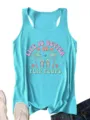 Women Summer Casual Graphic Tank Top Sleeveless Beach Vacation Racerback Shirt Tops - S / Tops / Cyan