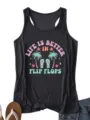 Women summer casual sleeveless tank top with cute tropical flip flops graphic print design. - S / Tops / Dark Gray