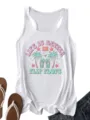 Women summer casual white racerback tank top with beach flip flops graphic print activewear. - S / Tops / White