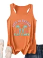 Orange women's summer racerback tank top featuring casual vacation slogan graphic print. - Light Orange