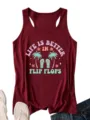 Casual maroon racerback tank top for women featuring summer tropical graphic print everyday. - Burgundy