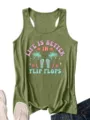 Olive green summer women tank top, casual racerback graphic tee with tropical print. - Olive Green
