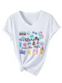 Casual retro 90s στυλάτο γυναικείο λευκό T-shirt με V-neck κοντό μανίκι και κόμπο - Tops / Λευκό / S