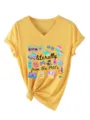 Γυναικείο T-Shirt V Μανίκι Ρετρό 90s Γραφική Εκτύπωση Casual Κίτρινο Top - Tops / Κίτρινο / S