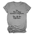 Casual grijs t-shirt met grappige quote opdruk, klassieke ronde hals en korte mouwen. - S / Tops / Donkergrijs (Zwart Lettertype)