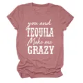 Femme t-shirt manches courtes col rond haut decontracté avec lettres d'impression - S / Hauts / Or Rose (Texte Blanc)