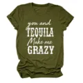 T-shirt à manches courtes vert armée pour femme, imprimé lettres, col rond décontracté. - S / Hauts / Vert Armée (Texte Blanc)