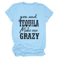T-shirt graphique bleu clair à manches courtes doté d'une amusante citation tequila. - S / Hauts / Bleu Clair (Texte Noir)