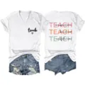 Women V-Neck Short Sleeve T-Shirt Casual Letter Print White Tee Summer Fashion Top - S / Tops / White