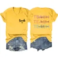 Women casual yellow V-neck short sleeve t-shirt with inspirational print and denim shorts. - S / Top (3812) / Yellow
