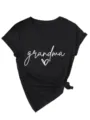 Damen schwarzes V-Ausschnitt Kurzarm T-Shirt mit Grandma Buchstaben Druck Sommer Top - S / Oberteile / Schwarz