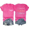 Women's pink V-neck short sleeve graphic t-shirt with inspiring teacher text design. - S / Tops / Rose Red