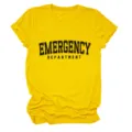 Lässiges Damen Rundhals Kurzarm T-Shirt mit Emergency Department Print für Sommer. - S / Oberteile / Gelb (Schwarzer Text)
