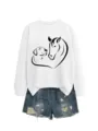Felpa casual da donna a maniche lunghe con grafico a cuore di cane e cavallo carino. - Taglia S / Top / felpa bianca (scritta nera)