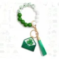 St. Patrick's Day beaded keychain green shamrock tassel bracelet accessory gift ideal - Irish Festival Style 1
