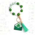 St. Patrick's Day Beaded Wristlet Keychain Shamrock Envelope Tassel Charm Key Ring - Irish Festival Style 4