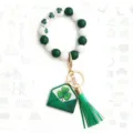 St. Patrick's Day beaded keychain wooden clover bracelet with green tassel gift charm. - Irish Festival Style 5