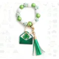 St. Patrick's Day beaded wristlet keychain green clover envelope tassel pendant accessory. - Irish Festival Style 6